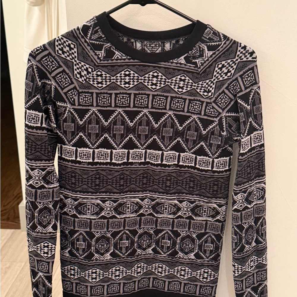 Geometric Patterned Black and Gray Men's Sweater